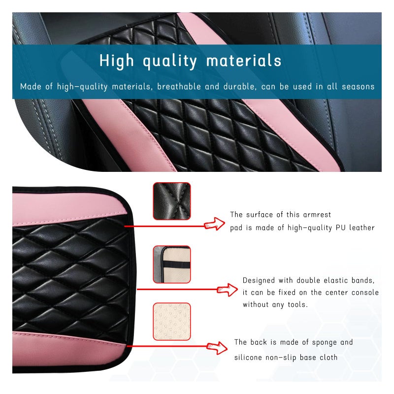 Dickno Car Center Console Cushion Pad, Universal Leather Waterproof Armrest Seat Box Cover, Comfortable Auto Armrest Cover Protector, Car Interior Decor Accessories for Most Vehicles (Pink) - Image 2