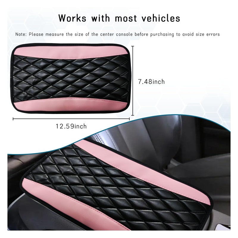Dickno Car Center Console Cushion Pad, Universal Leather Waterproof Armrest Seat Box Cover, Comfortable Auto Armrest Cover Protector, Car Interior Decor Accessories for Most Vehicles (Pink) - Image 1