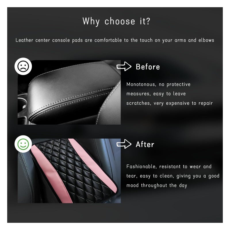Dickno Car Center Console Cushion Pad, Universal Leather Waterproof Armrest Seat Box Cover, Comfortable Auto Armrest Cover Protector, Car Interior Decor Accessories for Most Vehicles (Pink) - Image 4