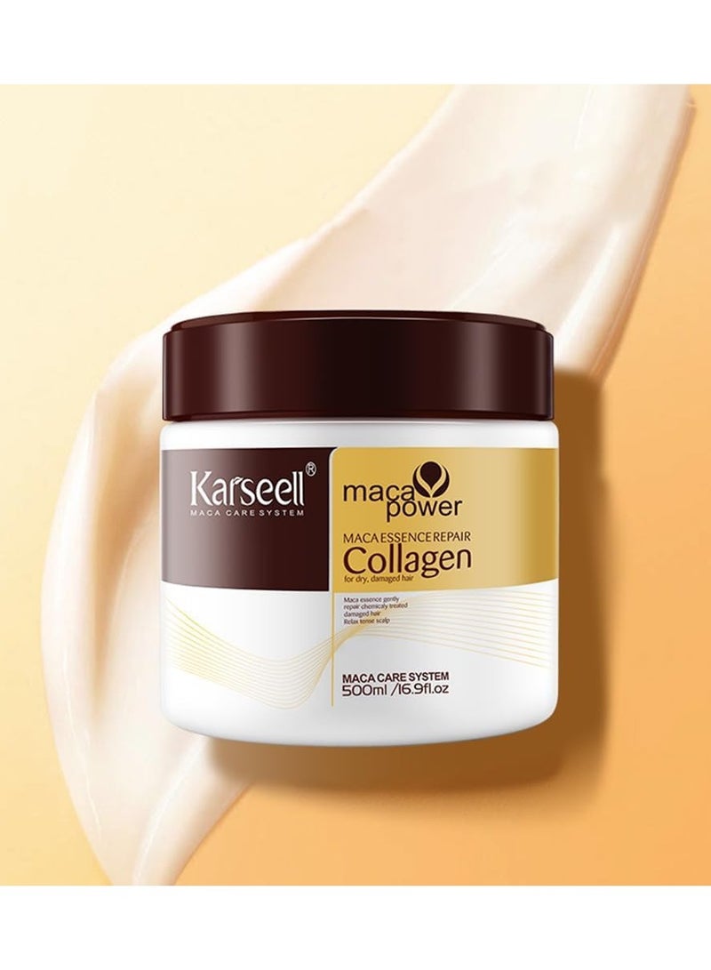 Karseell Collagen Hair Treatment Deep Repair Conditioning Argan Oil Collagen Hair Mask Essence for Dry Damaged Hair All Hair Types 500ml - Image 2