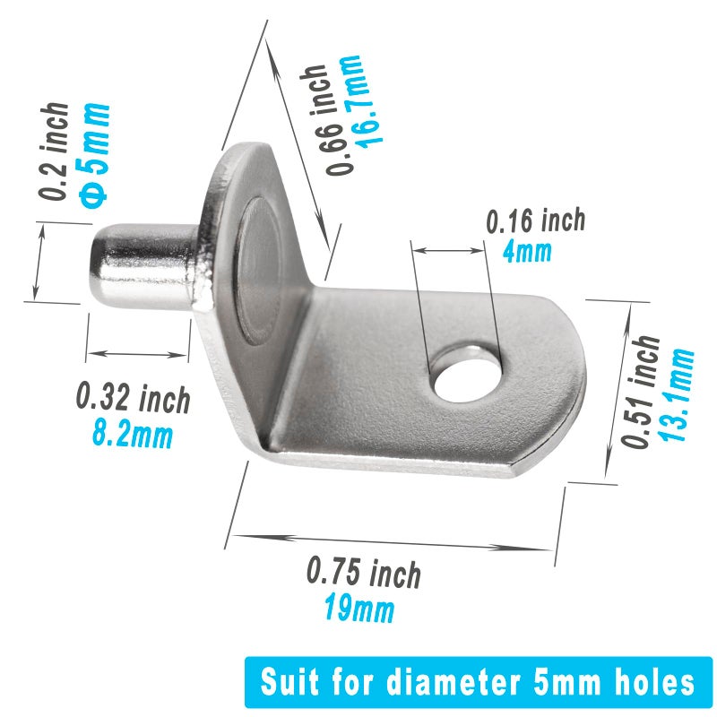 Sdtwzw 5Mm Shelf Pegs L-Shaped Cabinet Support Pins Bracket Style Clips For Bookcase Kitchen Closet Shelves Holders 16 Pcs Nickel Plated Silver - Image 2