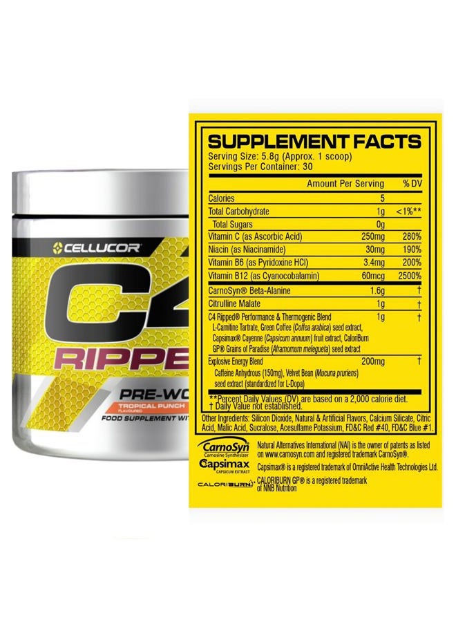 C4 Cellucor - C4 Ripped Fruit Punch, 30 Servings, 183 g (6.46 Oz) - Image 2