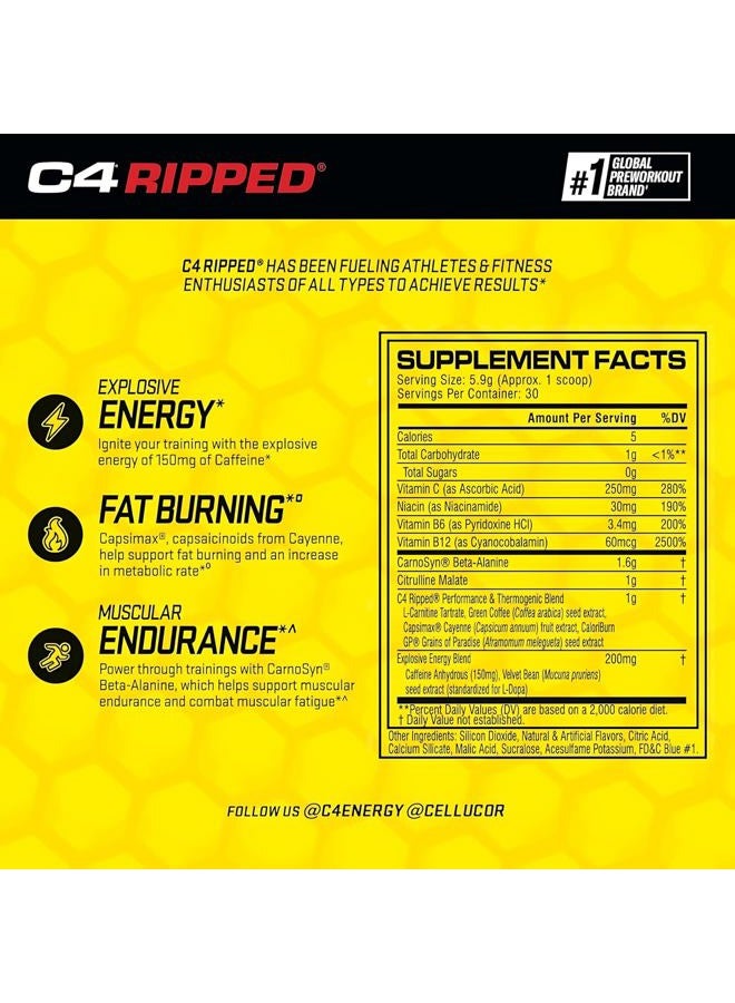 C4 Cellucor - C4 Ripped Fruit Punch, 30 Servings, 183 g (6.46 Oz) - Image 3