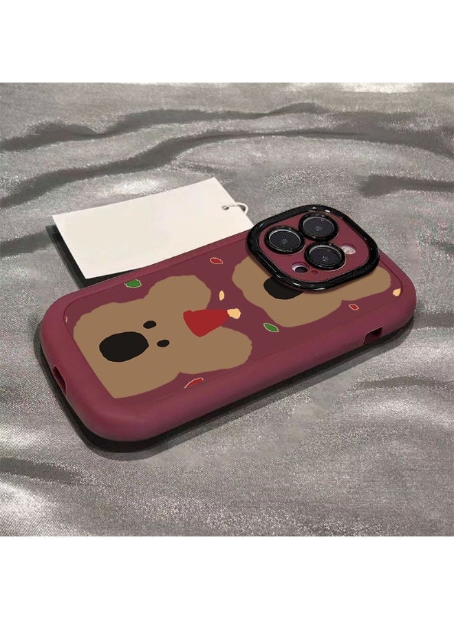 NIBEMINENT Cute Persimmon Bear Protective TPU Case Cover For iPhone 17 Pro, Wine Red