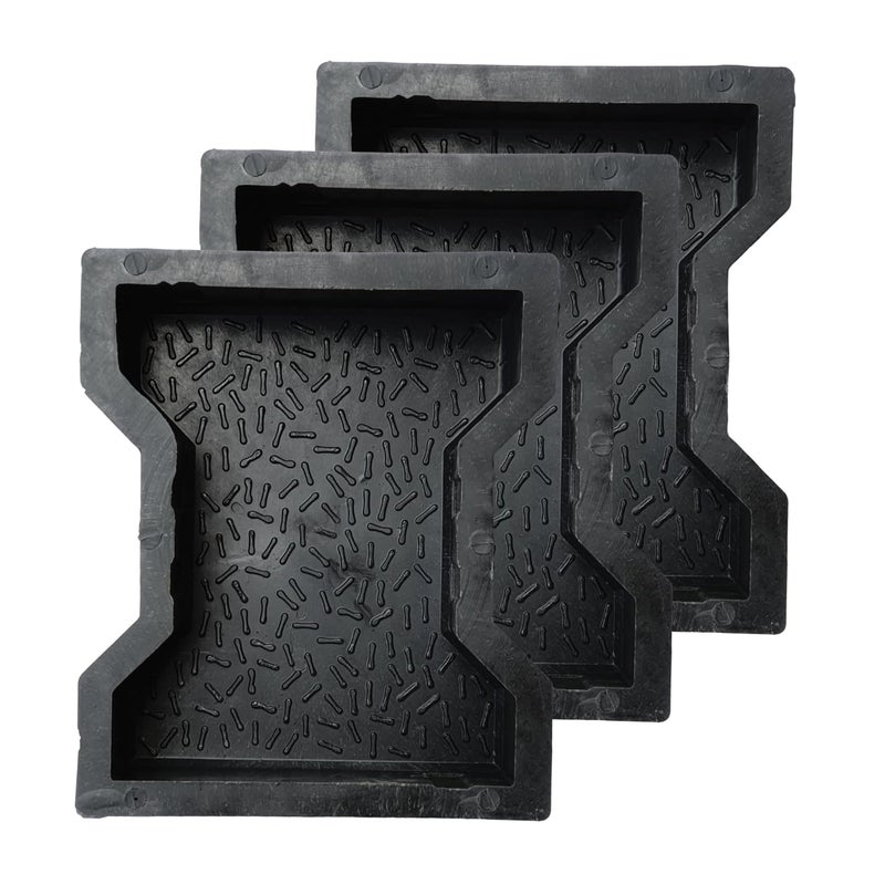Reyal Falcon Paver Block Mould Pack of 3 Black PVC I SHAPE Make in India PVC Rubber Mould Outdoor Paving Stone Maker - Image 1
