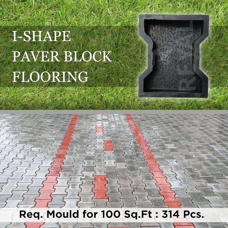 Reyal Falcon Paver Block Mould Pack of 3 Black PVC I SHAPE Make in India PVC Rubber Mould Outdoor Paving Stone Maker - Image 5