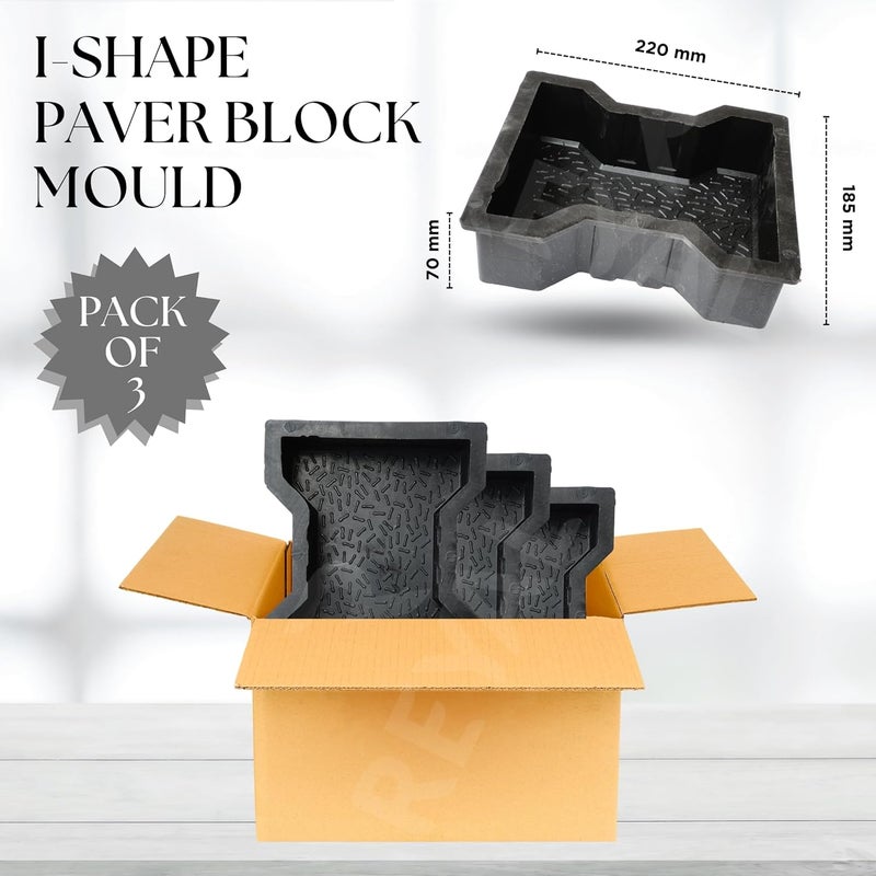 Reyal Falcon Paver Block Mould Pack of 3 Black PVC I SHAPE Make in India PVC Rubber Mould Outdoor Paving Stone Maker - Image 2