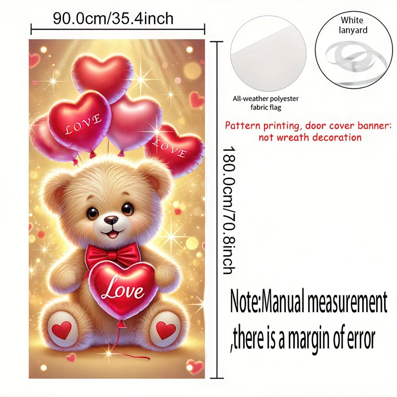 BlissYard Valentineâ€™s Day Door Cover 71x35 Inch Teddy Bear Door Banner with Heart Balloons Romantic Decoration for Front Door Indoor Outdoor Valentine Party Backdrop Love Theme Door Hanging Decor - Image 5