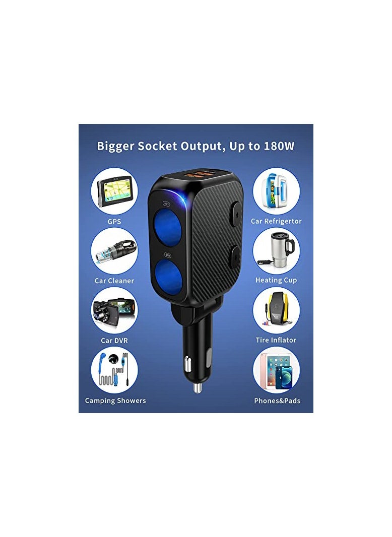 SYOSI - Car Charger 180W Cigarette Lighter Splitter with 20W PD 2 Socket Cigarette Lighter Adapter Fast USB C Car Charger with Type C 20W PD QC3 for Dash Cam - Image 1