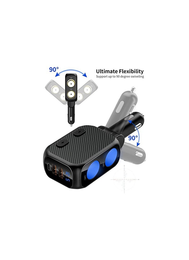SYOSI - Car Charger 180W Cigarette Lighter Splitter with 20W PD 2 Socket Cigarette Lighter Adapter Fast USB C Car Charger with Type C 20W PD QC3 for Dash Cam - Image 1