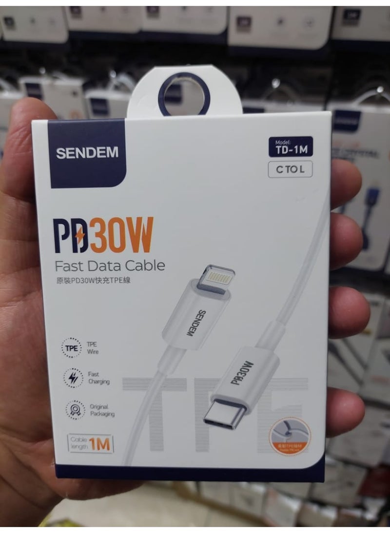 سيندم كابل شحن ونقل بيانات سريع موديل TD-1M – متوافق مع  USB-C إلى Lightning – طول 1 متر - Image 2