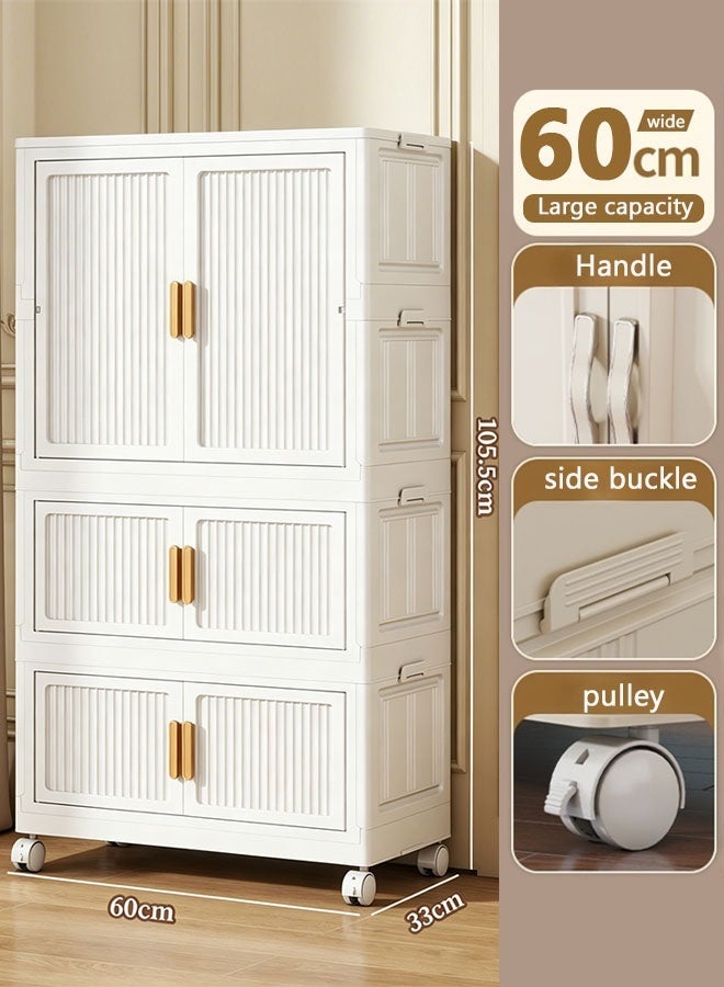CozyNest 3-layer foldable plastic storage cabinet with flip door and wheels, 60cm wide stackable folding storage box, ideal for storing clothes, toys and kitchen seasonings. - Image 2