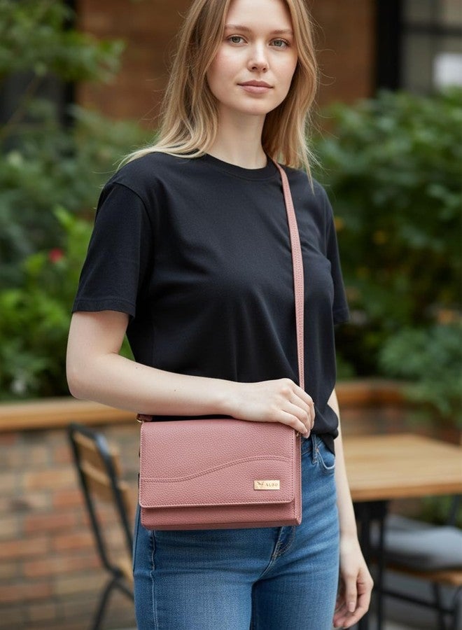 ALSU Women’s Vegan Leather Sling Bag| Stylish Crossbody Purse with Zipper Pocket & Card Slots | Magnetic Closure, Adjustable Strap| Premium Everyday Shoulder Bag for Women & Girls (Peach) - Image 3
