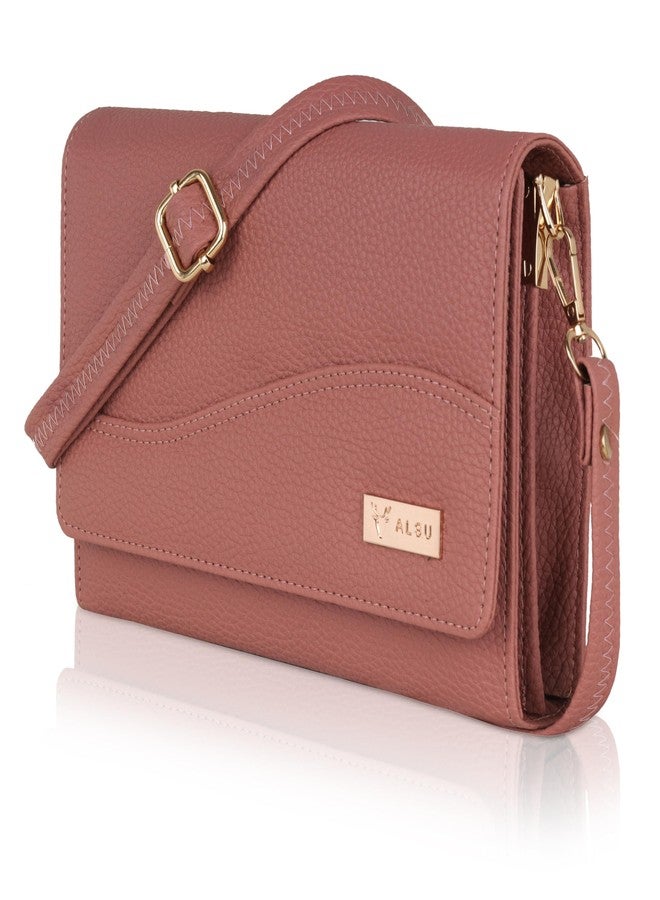 ALSU Women’s Vegan Leather Sling Bag| Stylish Crossbody Purse with Zipper Pocket & Card Slots | Magnetic Closure, Adjustable Strap| Premium Everyday Shoulder Bag for Women & Girls (Peach) - Image 1