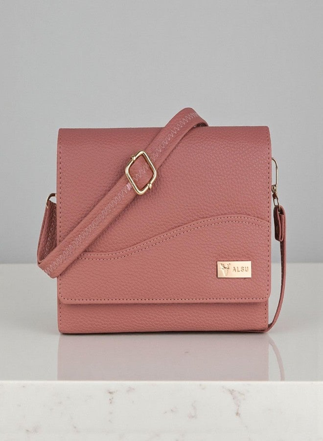 ALSU Women’s Vegan Leather Sling Bag| Stylish Crossbody Purse with Zipper Pocket & Card Slots | Magnetic Closure, Adjustable Strap| Premium Everyday Shoulder Bag for Women & Girls (Peach) - Image 2