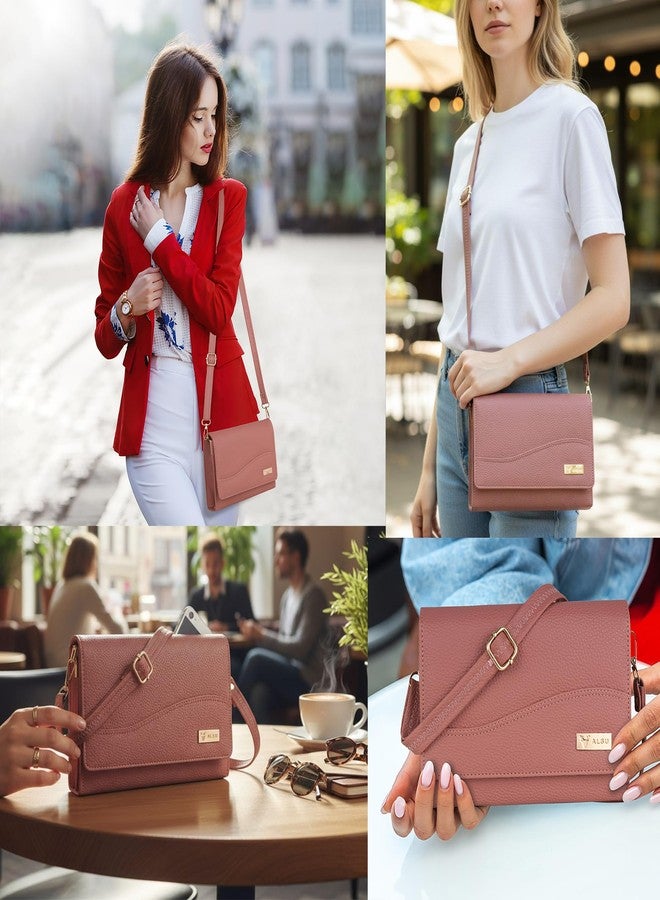 ALSU Women’s Vegan Leather Sling Bag| Stylish Crossbody Purse with Zipper Pocket & Card Slots | Magnetic Closure, Adjustable Strap| Premium Everyday Shoulder Bag for Women & Girls (Peach) - Image 4