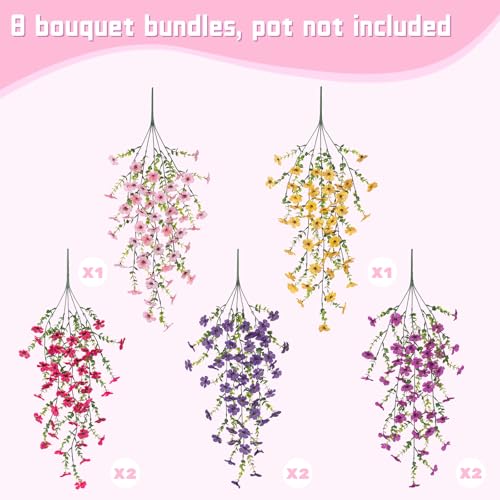 ADXORA 8PCS Artificial Hanging Fake Flowers for Outdoor Decoration Faux Silk Flowers Plants for Outdoor Outside Planter UV Resistant Daisy with Eucalyptus Leaves, Porch Front Door Patio Balcony Yard Decor - Image 3
