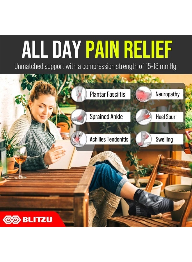 BLITZU جوارب ضغط لالتهاب اللفافة الأخمصية، تخفيف التهاب وتر العرقوب. كم ضغط للكاحل لنتوءات الكعب، تورم القدم، التعب والتواء. - Image 2