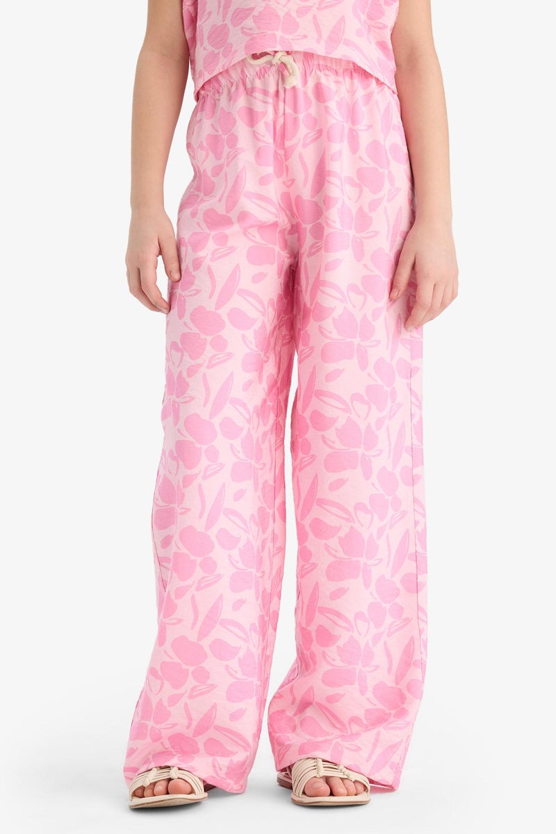 DeFacto Pink Girl Girl Palazzo Wide Leg Floral Patterned Trousers Casual - Image 4