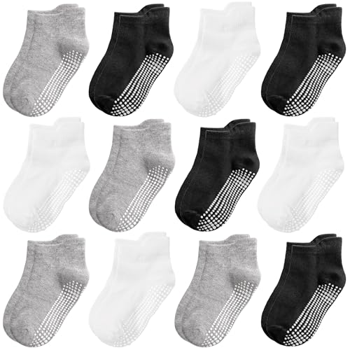 Tphon Non Slip Toddler Socks 12 Pairs Kids Grip Sock for Boys Girls Baby Ankle Socks with Gripper for 1-3 Year Children - Image 1