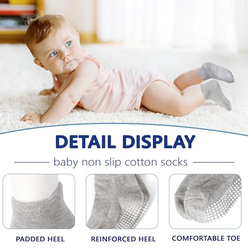 Tphon Non Slip Toddler Socks 12 Pairs Kids Grip Sock for Boys Girls Baby Ankle Socks with Gripper for 1-3 Year Children - Image 2