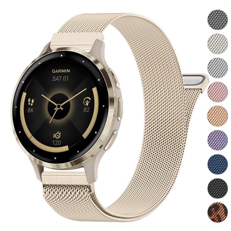 Meliya 18mm Metal Bands for Garmin Venu 3S / Venu 4 41mm / Venu 2S / Vivoactive 4S / Vivomove 3S / Forerunner 265s Watch Bands, Quick Release Stainless Steel Metal Replacement Wristband Strap for Garmin Forerunner 255s/265s Bands Women Men (Champagne Gold) - Image 1
