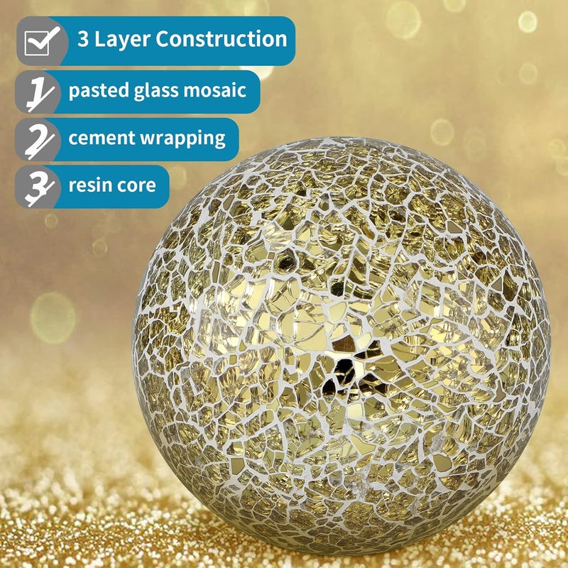 MDLUU 4" Decorative Orbs, Mosaic Sphere Balls, Centerpiece Balls for Bowls, Vases, Dining Table Decor, Pack of 3 (Gold) - Image 4