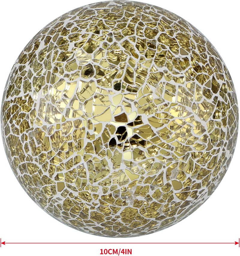 MDLUU 4" Decorative Orbs, Mosaic Sphere Balls, Centerpiece Balls for Bowls, Vases, Dining Table Decor, Pack of 3 (Gold) - Image 3