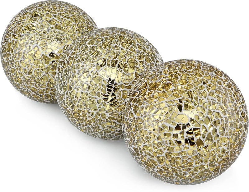 MDLUU 4" Decorative Orbs, Mosaic Sphere Balls, Centerpiece Balls for Bowls, Vases, Dining Table Decor, Pack of 3 (Gold) - Image 2