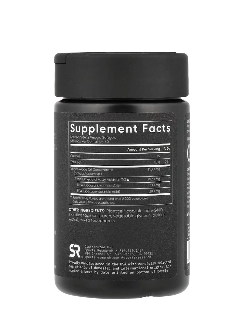 SPORTS RESEARCH Vegan Omega-3 60 Veggie Softgels - Image 2