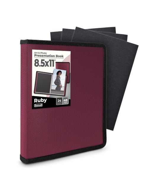 Dunwell Art Portfolio 85x11 Folder Ruby Black Mounting Paper Portfolio Binder for Artwork 85 x 11 Art Folder 24 Pockets Display 48 Pages AcidFree Poly Presentation Book