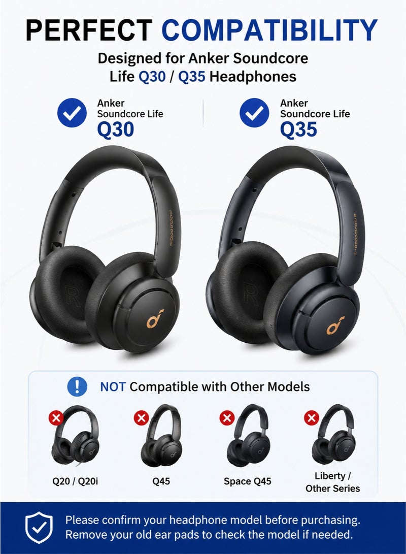 اوليو وسائد أذن بديلة لسماعات أنكر Soundcore Q30 / Q35 – جلد بروتين مع رغوة ذاكرة – وسادات مريحة لعزل الضوضاء متوافقة مع Life Q30 Q35 - Image 2