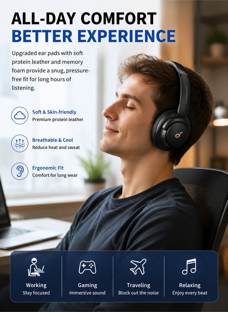 اوليو وسائد أذن بديلة لسماعات أنكر Soundcore Q30 / Q35 – جلد بروتين مع رغوة ذاكرة – وسادات مريحة لعزل الضوضاء متوافقة مع Life Q30 Q35 - Image 4