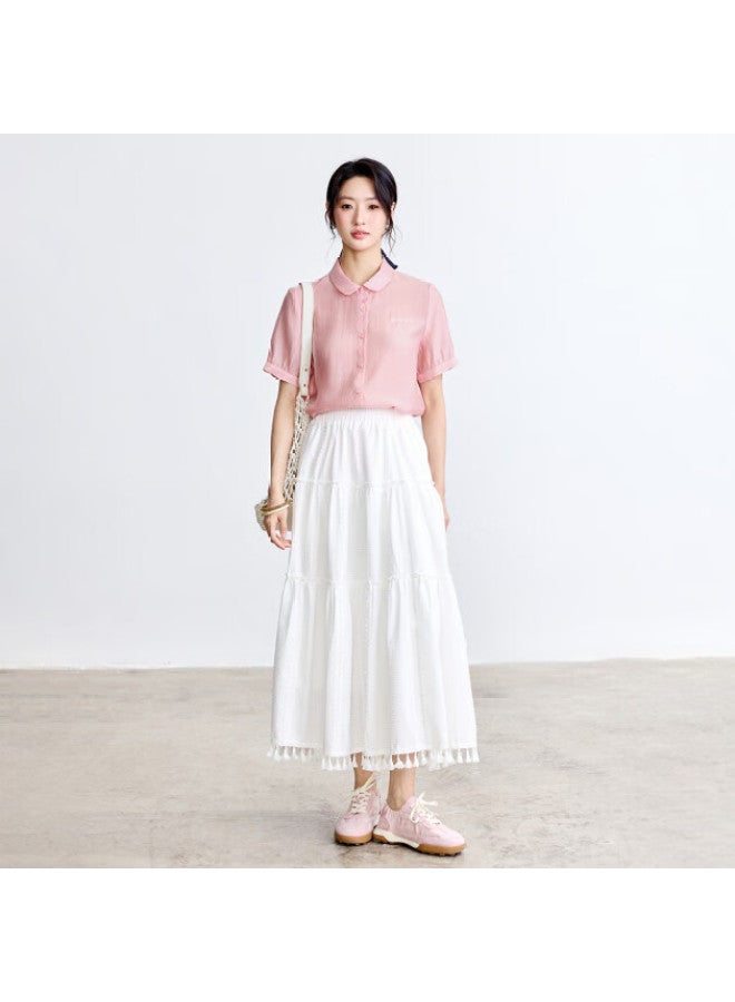 Inman French Style Lightweight Short Sleeve Shirt Women Summer New European Casual Blouse Cloud Pink M - Image 2