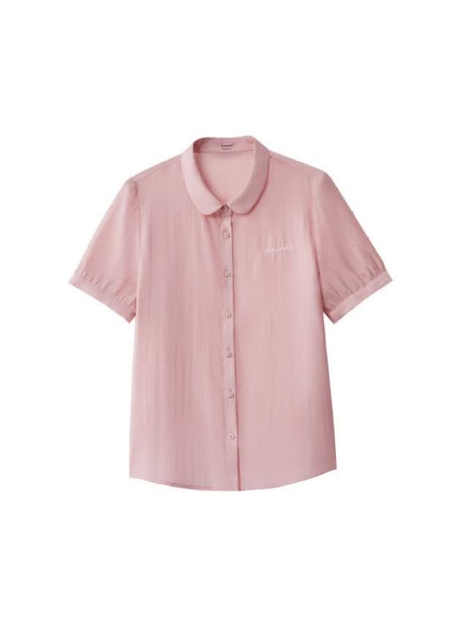 Inman French Style Lightweight Short Sleeve Shirt Women Summer New European Casual Blouse Cloud Pink M - Image 3