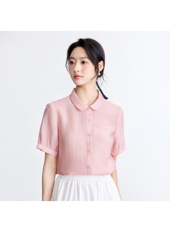 Inman French Style Lightweight Short Sleeve Shirt Women Summer New European Casual Blouse Cloud Pink M - Image 1