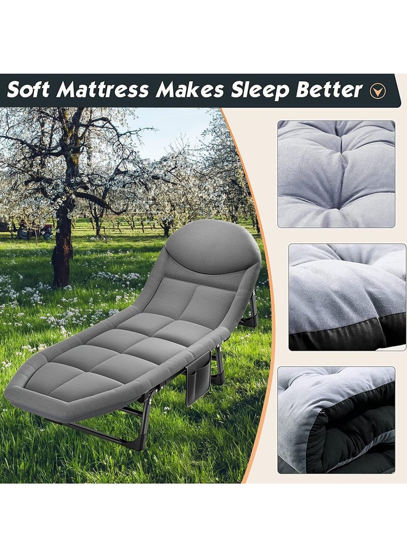 Folding Bed Cot With Mattress, Portable Lounge Chair Adjustable Recliner, Foldable Sleeping Cot Chair For Poolside Backyard And Beach