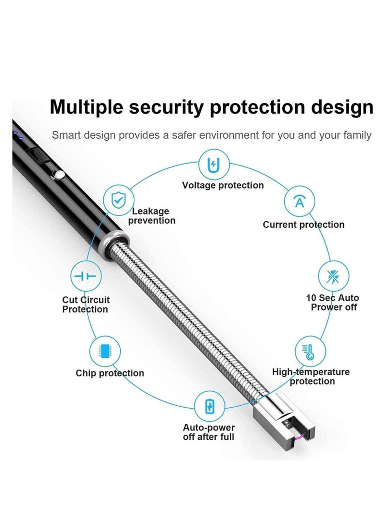 Generic - Electric Lighter Candle Lighters USB Rechargeable Arc Lighter with Hanging Hook LED Battery Display with LED Lighting Long Lighters for Candle Grill BBQ Home Outdoor Silver - Image 1