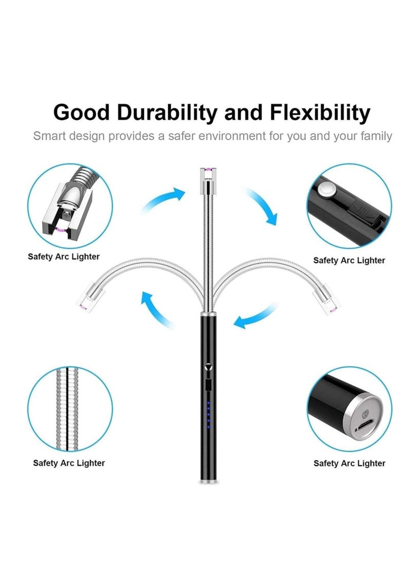 Generic - Electric Lighter Candle Lighters USB Rechargeable Arc Lighter with Hanging Hook LED Battery Display with LED Lighting Long Lighters for Candle Grill BBQ Home Outdoor Silver - Image 1