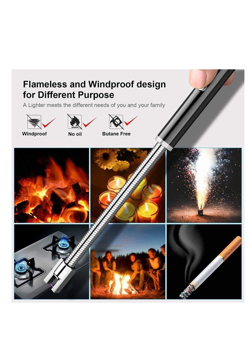 Generic - Electric Lighter Candle Lighters USB Rechargeable Arc Lighter with Hanging Hook LED Battery Display with LED Lighting Long Lighters for Candle Grill BBQ Home Outdoor Silver - Image 1