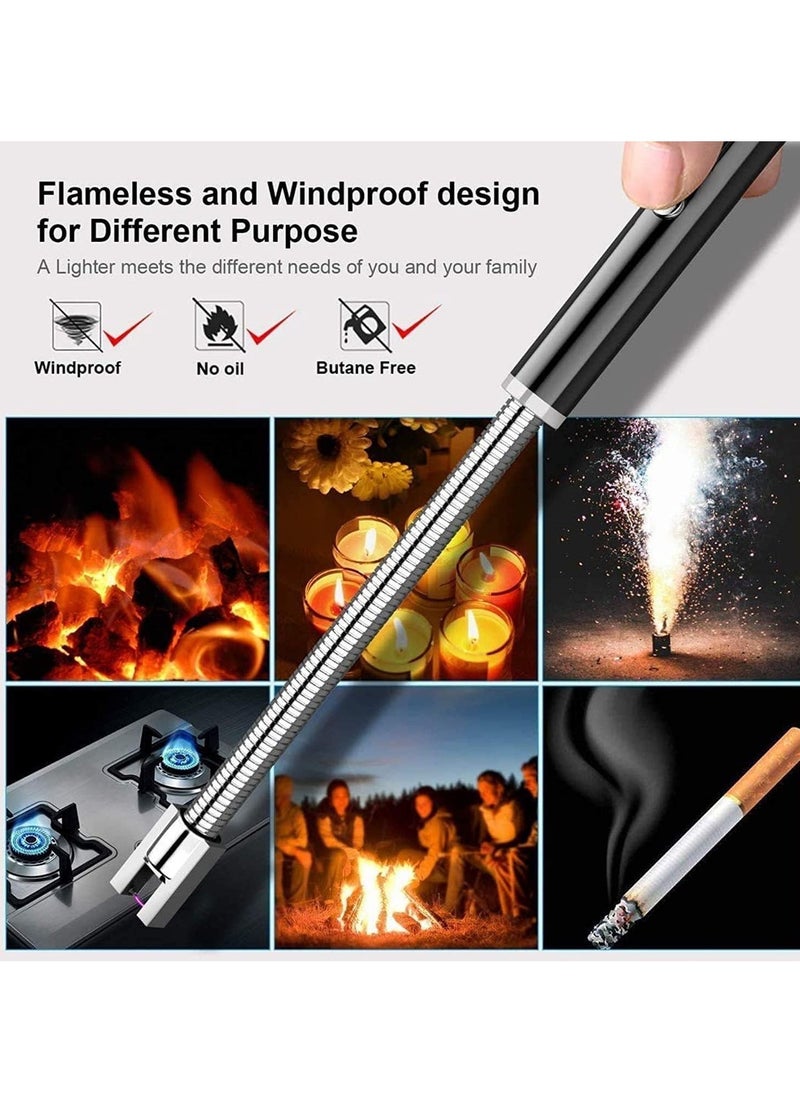 Generic - Electric Lighter Candle Lighters USB Rechargeable Arc Lighter with Hanging Hook LED Battery Display with LED Lighting Long Lighters for Candle Grill BBQ Home Outdoor Silver - Image 1