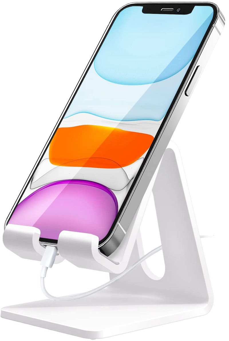 Crpich Acrylic Cell Phone Stand, Portable Phone Holder, White Phone Stand for Desk, Compatible with Phone16 15 14 13 12 Pro Max Mini 11 Plus, Switch, Android Smartphone, Pad, Tablet, Desk Accessories - Image 1