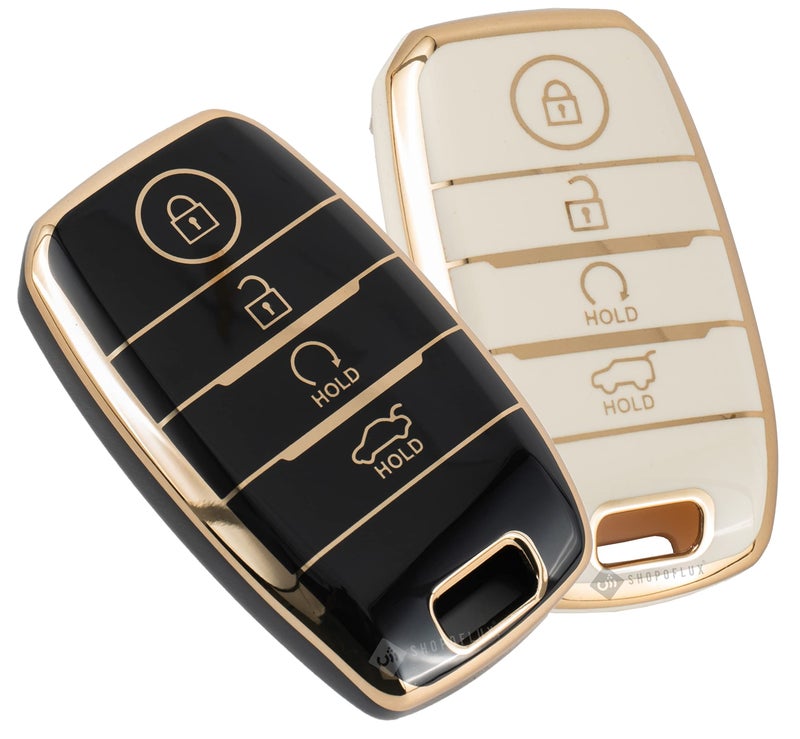 Shopoflux® TPU Key Cover Compatible with Kia Seltos | Sonet | Carens 4 Button Smart Key (Black & White Pack of 2) - Image 1