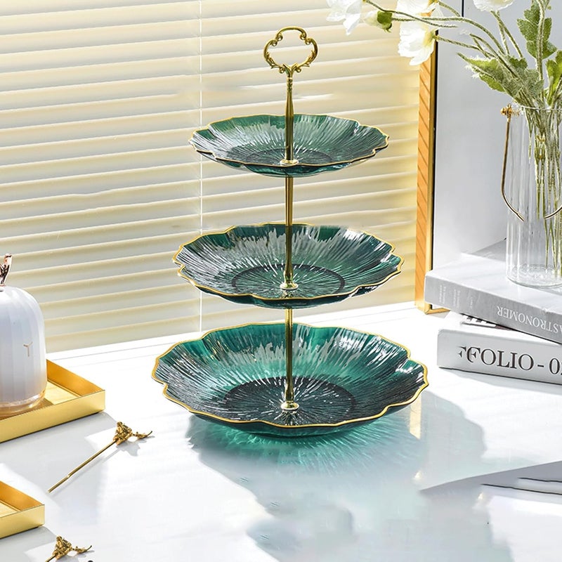 FASHION.HOME" 3-Tier Cake and Dessert Serving Tray, Luxury Clear Design, Elegant Gold Metal Stand, Perfect for Parties and Events, High Quality Product - Image 2
