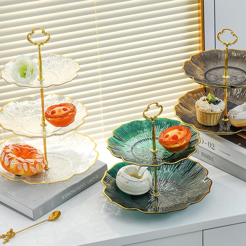 FASHION.HOME" 3-Tier Cake and Dessert Serving Tray, Luxury Clear Design, Elegant Gold Metal Stand, Perfect for Parties and Events, High Quality Product - Image 5