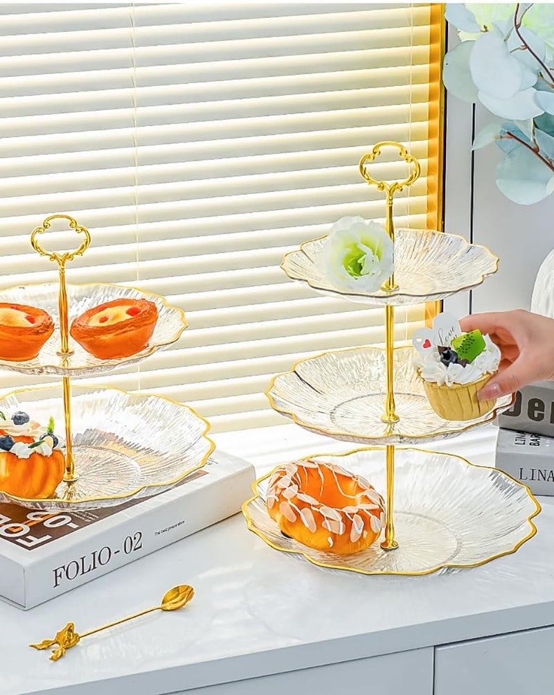 FASHION.HOME" 3-Tier Cake and Dessert Serving Tray, Luxury Clear Design, Elegant Gold Metal Stand, Perfect for Parties and Events, High Quality Product - Image 3