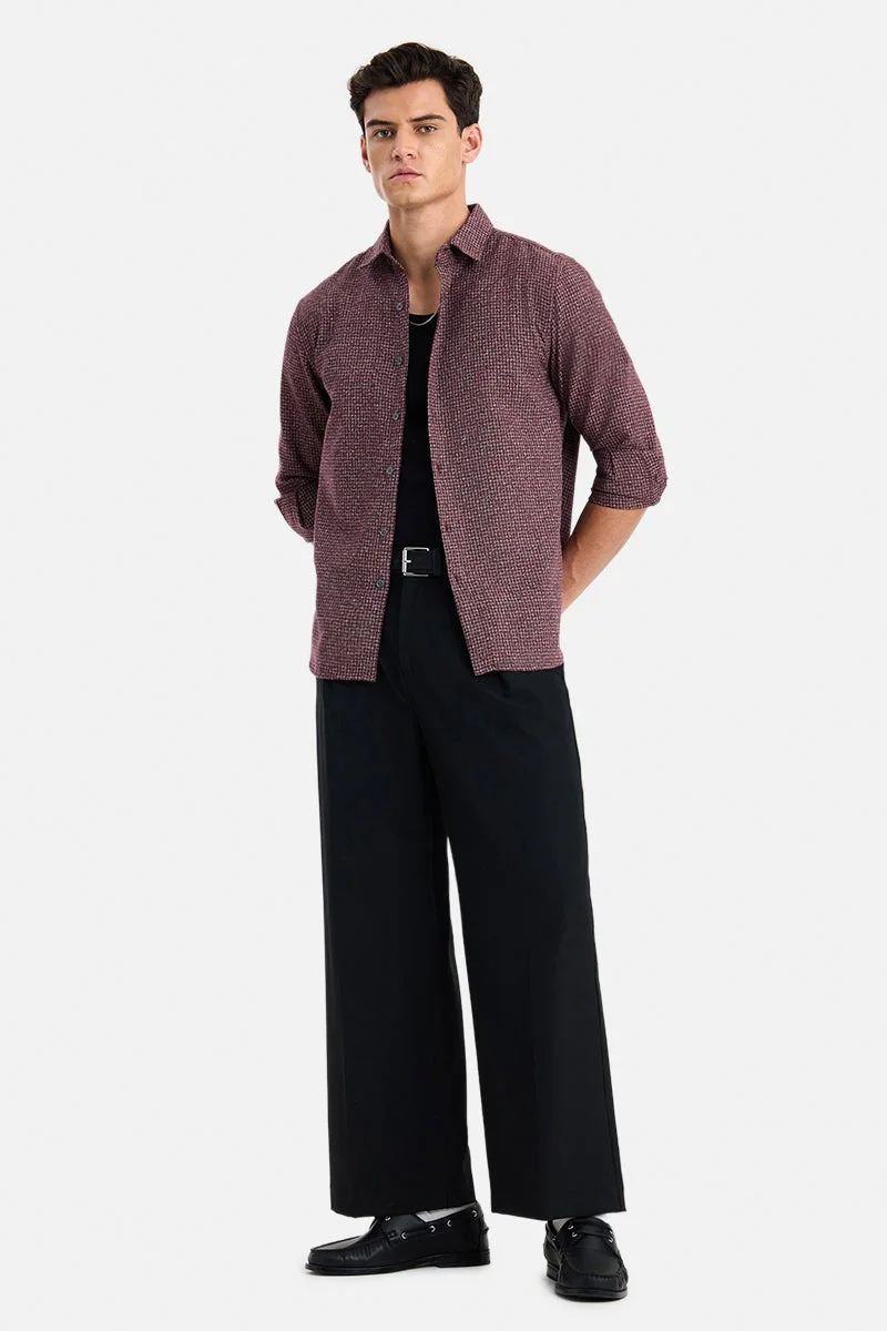 SNITCH Burgundy Textured Long Sleeve Regular Fit Shirt