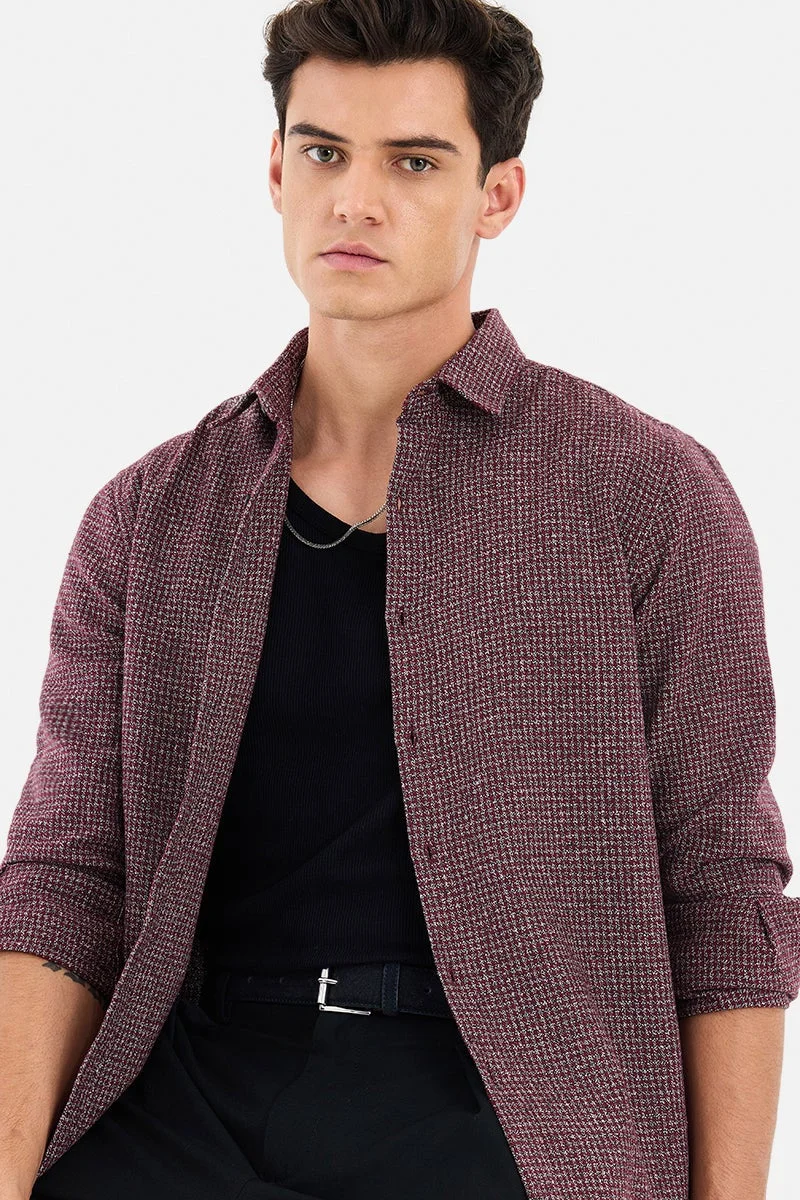 SNITCH Burgundy Textured Long Sleeve Regular Fit Shirt