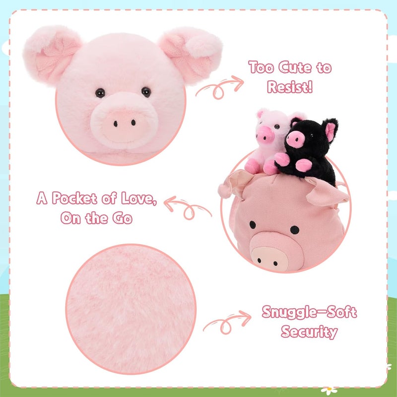 MorisMos 4 Pieces Pig Cuddly Toy XXL Set, 53cm Pink Giant Pig Cuddly Toy with 2 Piglets Babies in Backpack, Large Plush Toy Stuffed Animal, as Birthday Gift for Children Baby - Image 4