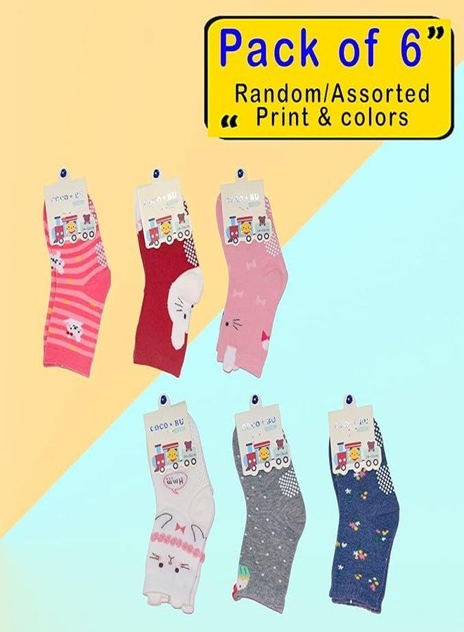 CUTEABLY جوارب قطنية لطيفة بطول الكاحل مانعة للانزلاق للبنات الصغيرات مع مقابض، جوارب منزلية مضادة للانزلاق، (تصاميم متنوعة/عشوائية) (2-3 سنوات) - Image 4